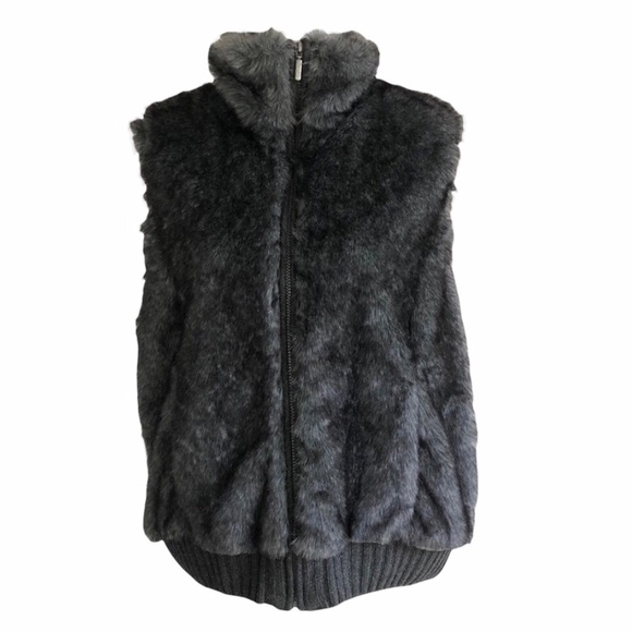 Fuda Charcoal Gray Faux Fur And Knit Vest Size Juniors XL NEW - Picture 1 of 9